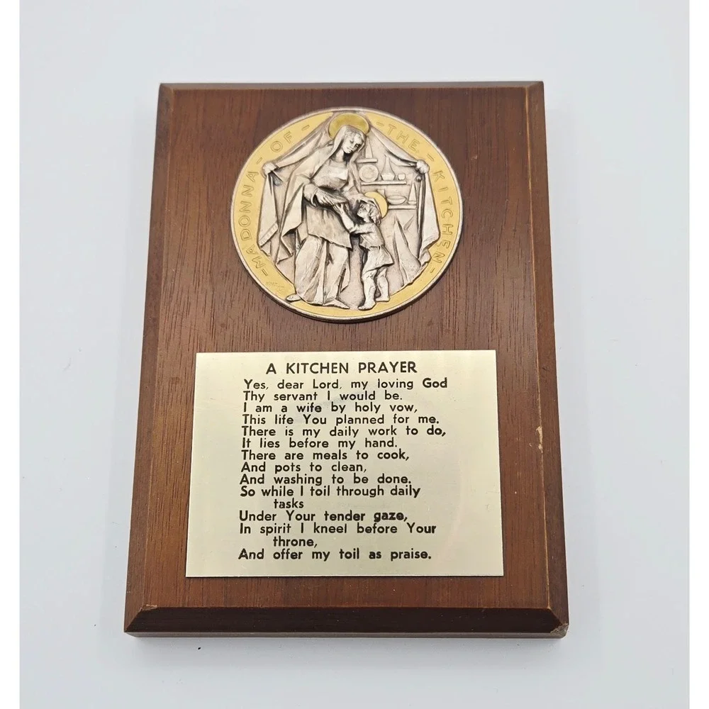 Vintage Madonna of the Kitchen Wood Plaque A Kitchen Prayer Wall Decor 6x4